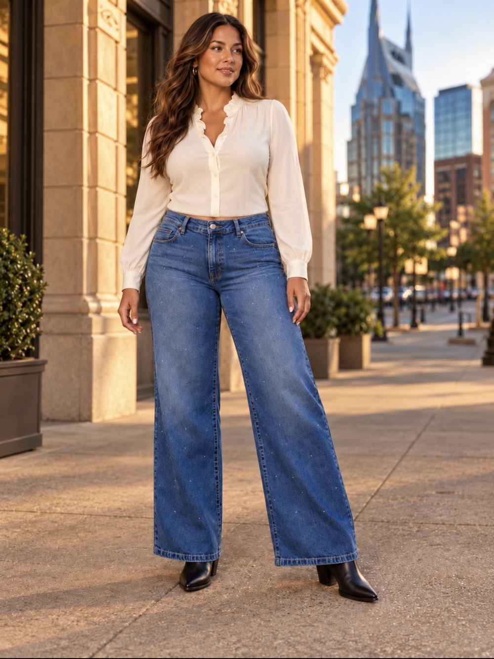 Jessica Simpson Zinnia Studded Wide Leg Boyfriend Jeans Size 14